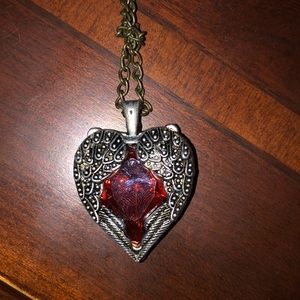 Gothic Necklace Ruby Heart w/ Angel Wings